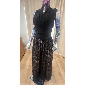 Black Sleeveless SLNY Dress With Draped Bodice & Lace Overlay Skirt Size 10